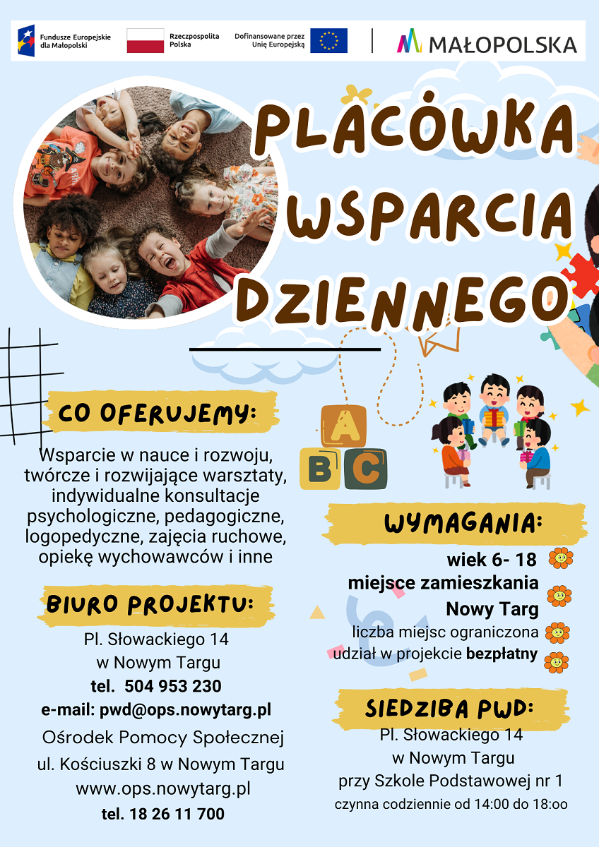 Nabór do projektu Placówka Wsparcia Dziennego dla dzieci i młodzieży – Miasto Nowy Targ