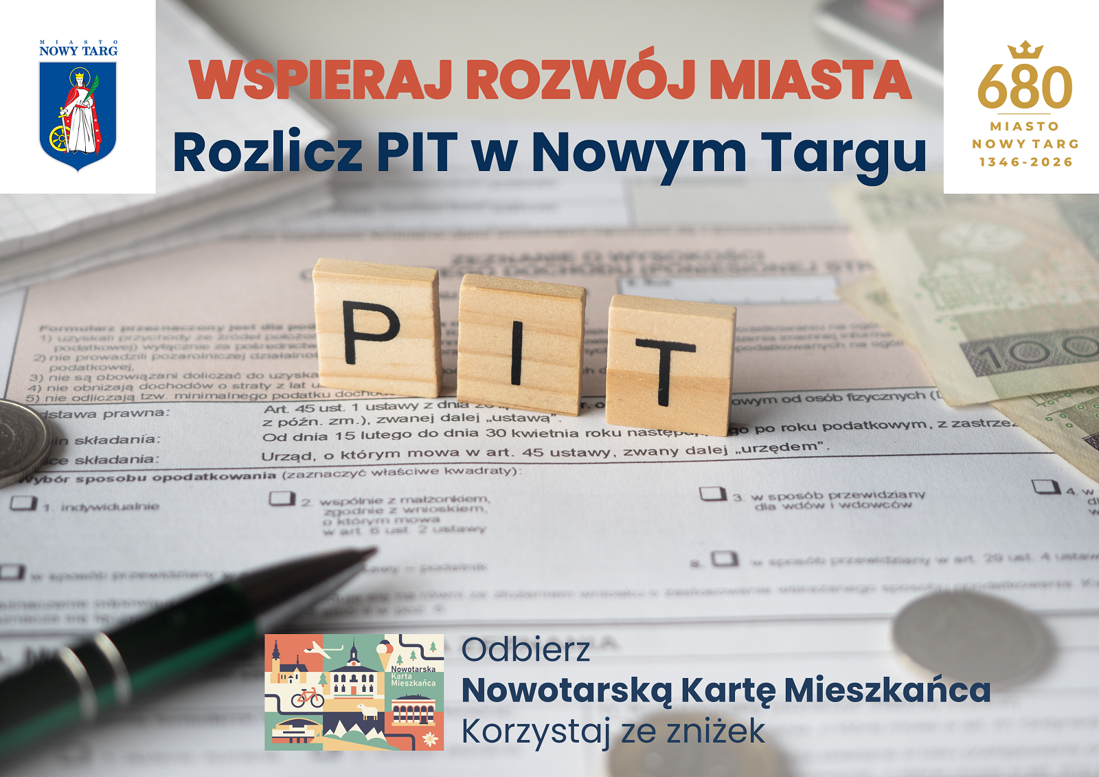 Wspieraj rozwój Miasta rozlicz PIT w Nowym Targu i odbierz Nowotarską Kartę Mieszkańca