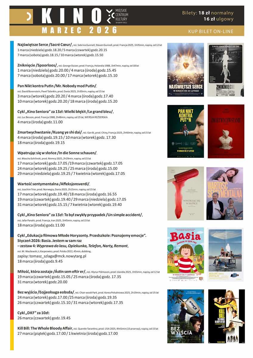 Repertuar Kina MCK Nowy Targ w Marcu 2026