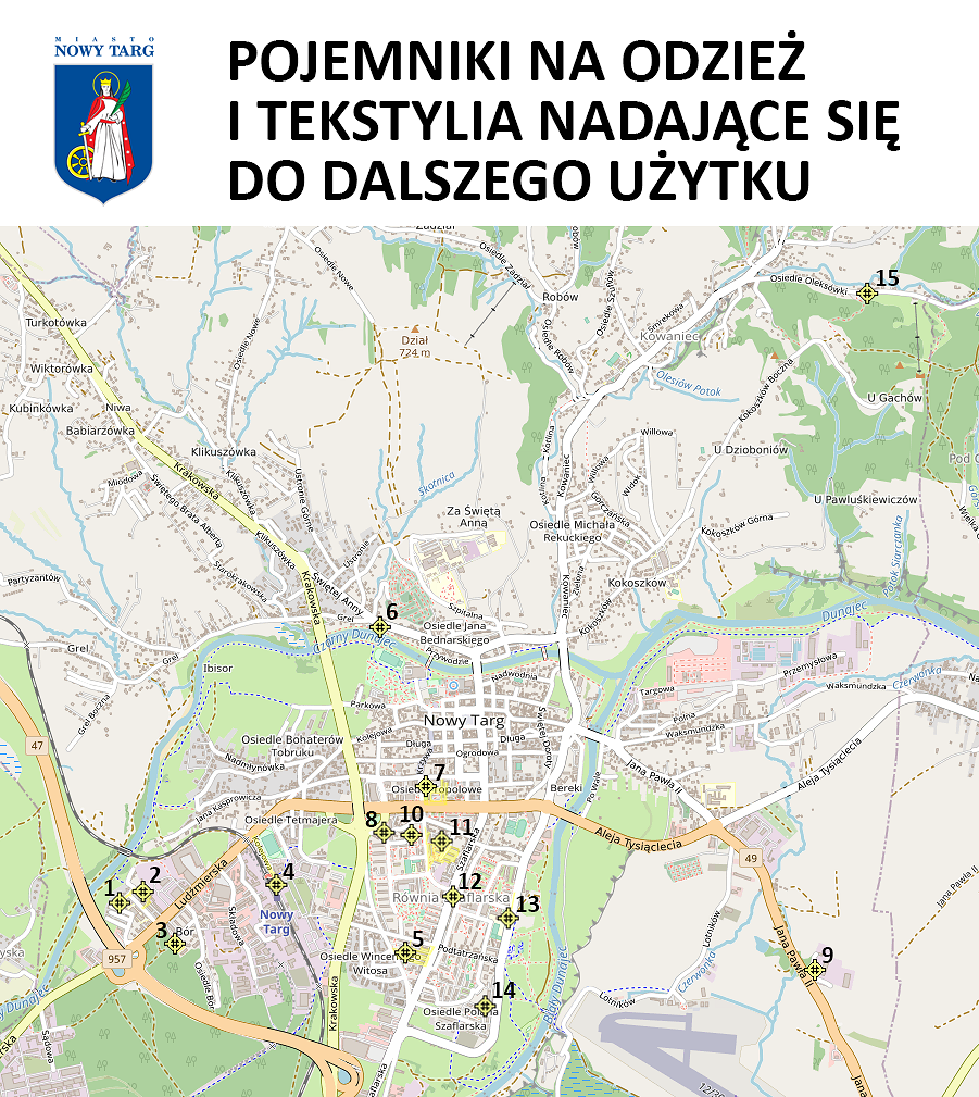 Pojemniki na odzież w Nowym Targu.