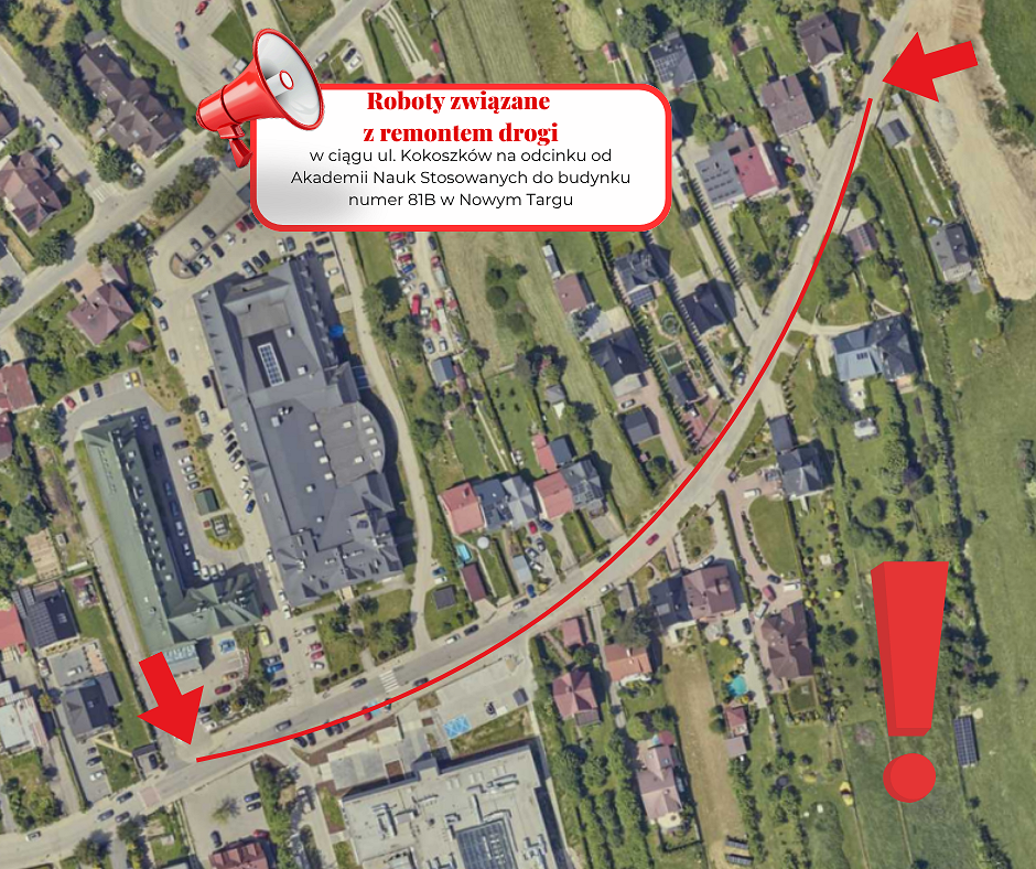 KOMUNIKAT: Utrudnienia ruchu na ul. Kokoszków w Nowym Targu.