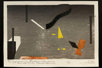 il. 120. Bez tytułu – kartka pocztowa perforowana, techniki mokuhanga, karazuri, wymiar 150 × 100 mm, rok 2022.jpg